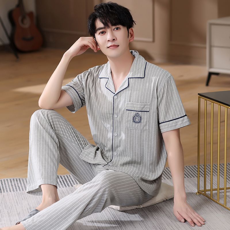 Pijamas de verano de algodón, pantalones largos de manga corta delgados y sueltos más grandes para padres de mediana edad, set de ropa de casa