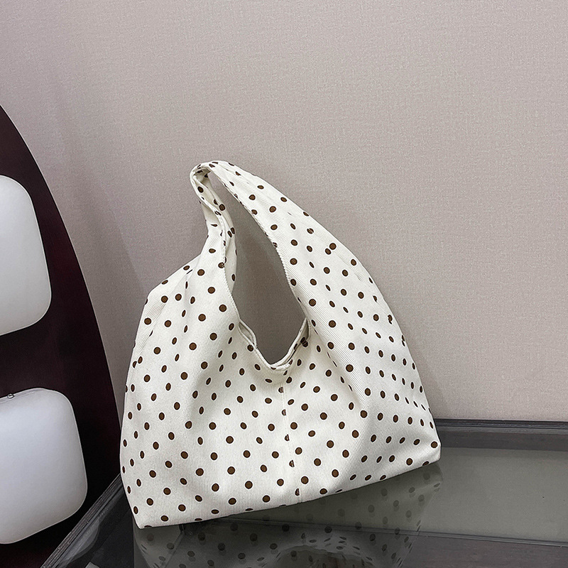 New Korean-Style Leopard Print Fabric Bag for Women, Stylish Canvas Bag with Large Capacity, Polka Dot Student Shoulder Bag, Casual Tote Bag