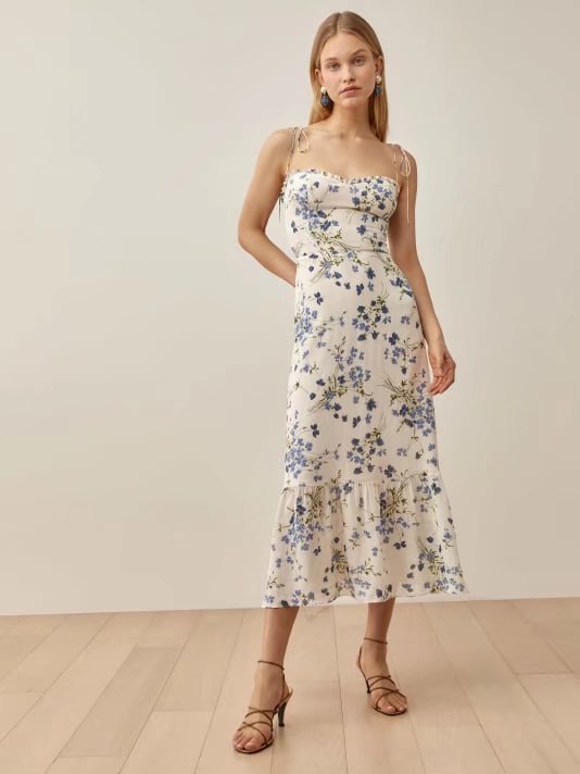 vestido floral escotado sin espalda con tirantes delgados NSAM127553