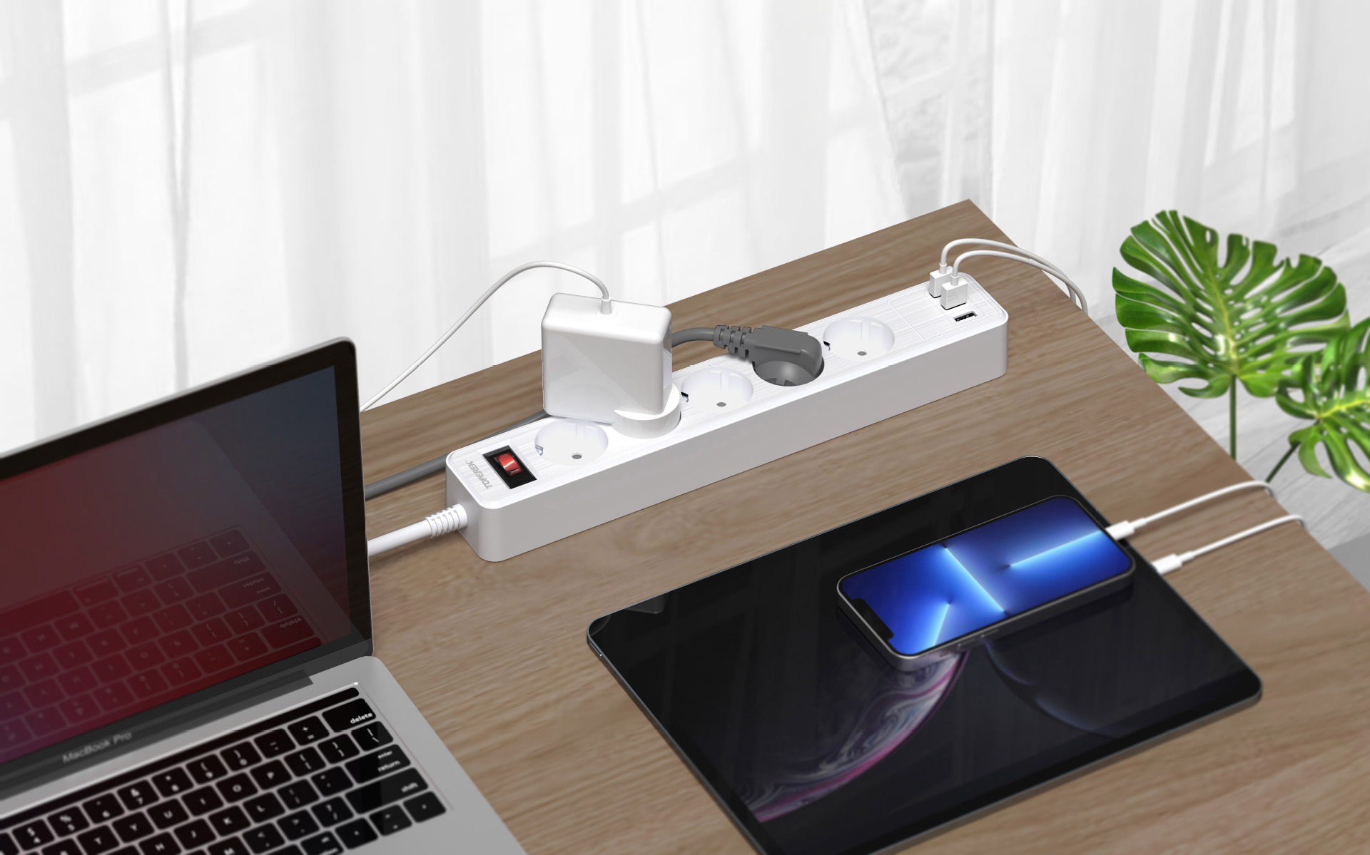 跨境批发欧规德规平板排插家用usb多功能大功率插座多孔位插线板