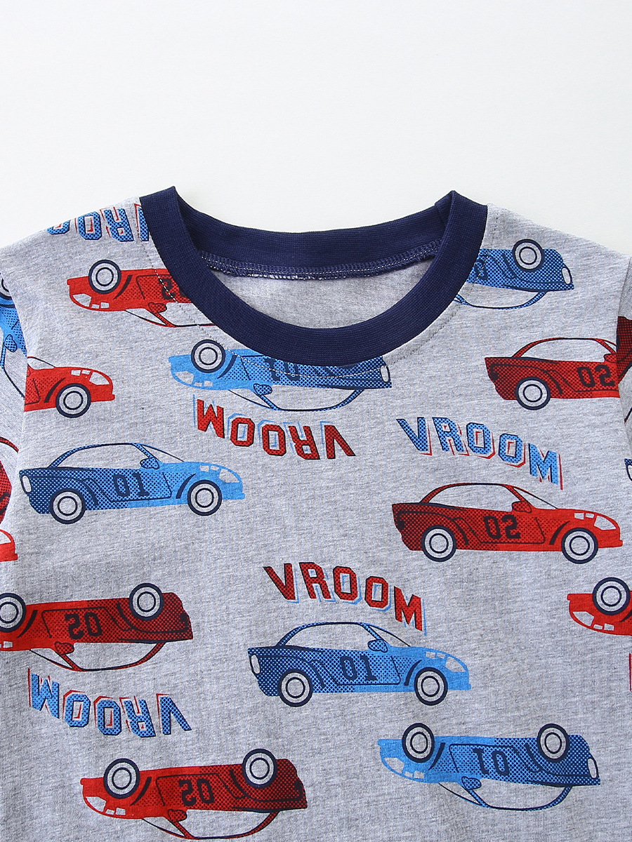 Nuevo juego para niños en verano, impresión de cuello redondo europeo y americano, juego de manga corta para niños, juego de dos piezas para niños pequeños y medianos de algodón de punto image 5