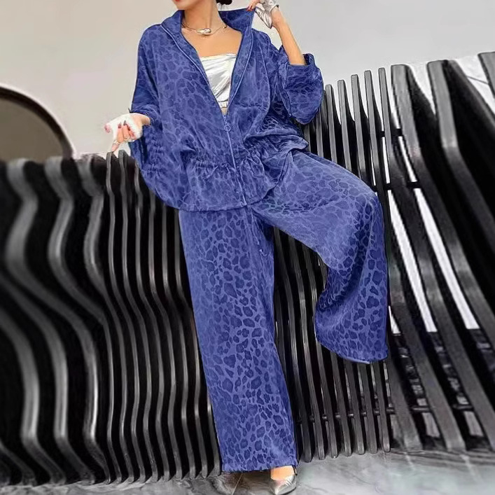 Women's Clothing Autumn Lapel Long Sleeved Leopard Print Casual Suit_voghion.com