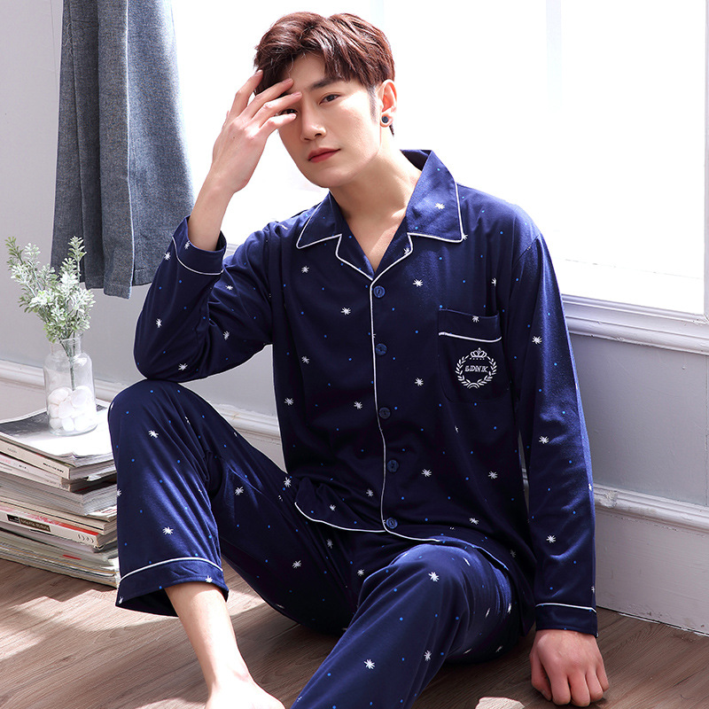 Pijamas de los hombres de manga larga de algodón de primavera y otoño delgada más el tamaño de prendas de vestir exteriores de los hombres pijamas de invierno homewear