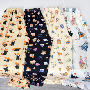 Walking Pants Spring and Summer Thin Pajama Pants Loose Casual Straight Printed Pants Cute Students Home Pants Outer Wear