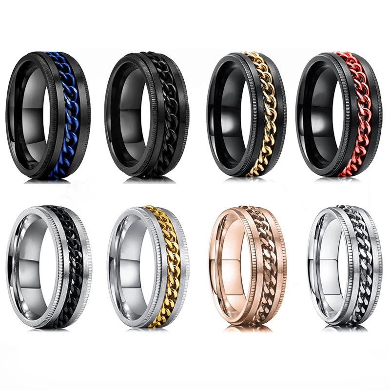 Xinghe Amazon горячий продавать титановой стали декомпрессии вращающийся цепи кольцо с тиснением пара кольцо ювелирные изделия