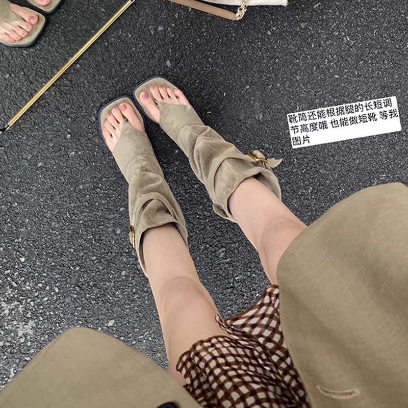 Grape Mom verano nuevo estilo de moda chica caliente viento punta abierta pila delgada botas sandalias chanclas mujeres verano