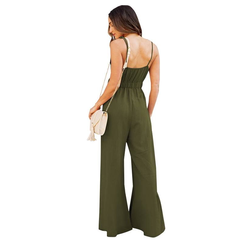 casual solid color sleeveless wide-leg sjumpsuit  NSMAN53322