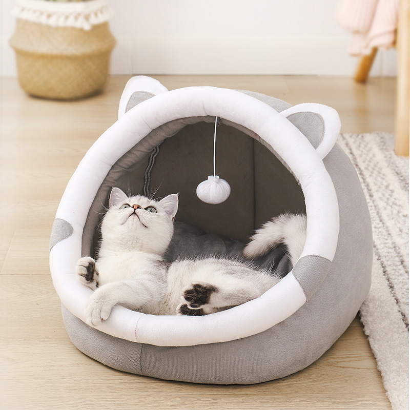 Nido de gato cuatro estaciones disponibles invierno cálido gato cama semi-cerrado casa gatito pequeño perro perrera mascotas suministros