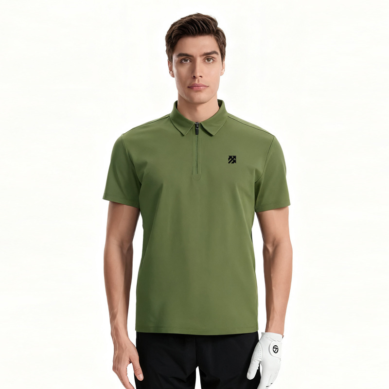 Ice-Feel Pique Half-Zip Polo Shirt Trendy Quick-Dry Stand Collar Fashion Running Casual Men's Designer Top