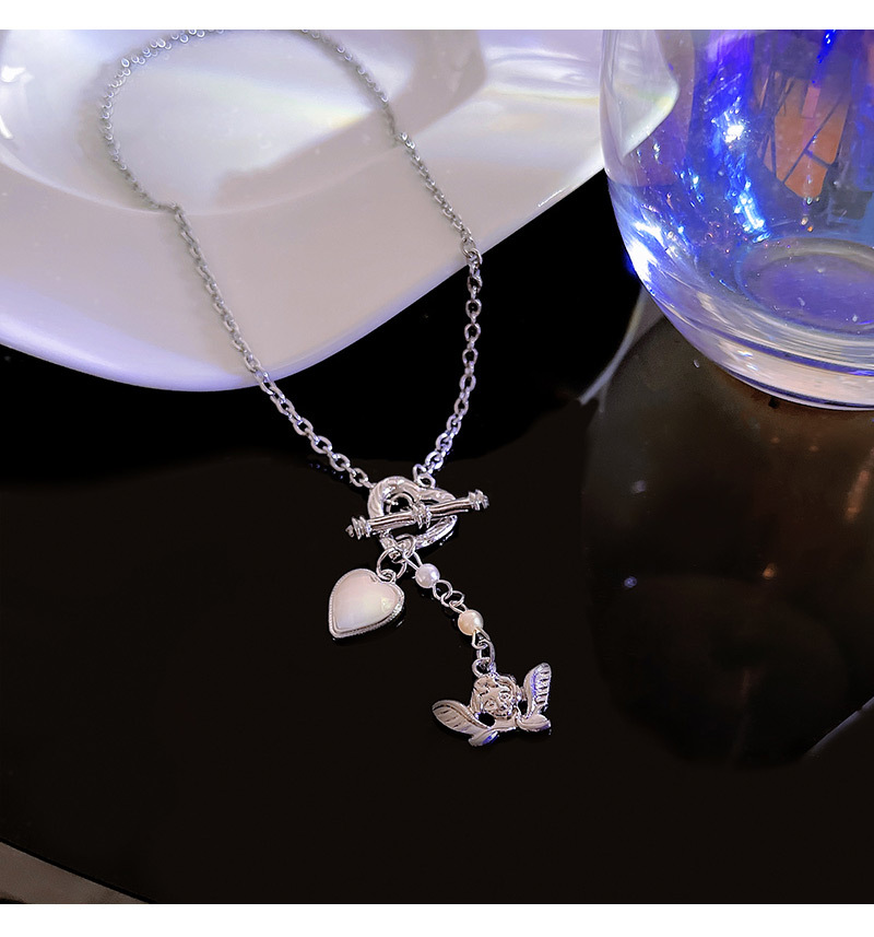 Fashion Titanium Steel Heart Angel Pearl Necklace Wholesale Nihaojewelry display picture 1