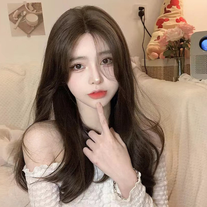 Tiktok Trending Lace Wig Hand-Woven Front Lace Long Curly Straight Hair Full Wig Realistic Wigs with Air Bangs