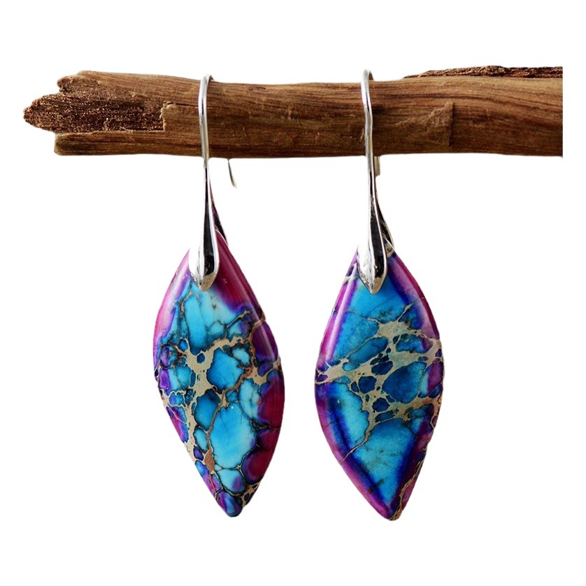 Cross-border new Bohemian Emperor stone leaf pendant earrings European and American popular Ins jewelry jewelry