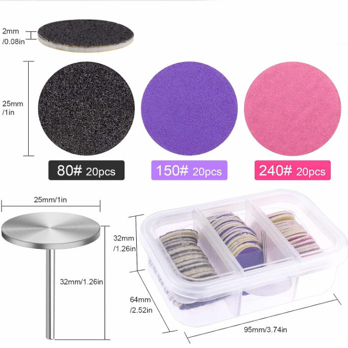Tabletas de lijado de uñas, lijado de uñas de tres colores, lijado de pies, herramientas para quitar las plantas de los pies, 72 piezas, lijado de armaduras de eje en caja