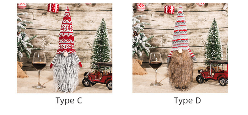 Christmas Decoration Knitted Wool Flatherless Old Man with Long Beard Wine Bottle Cap Wine Bottle Set Home Festivals_voghion.com
