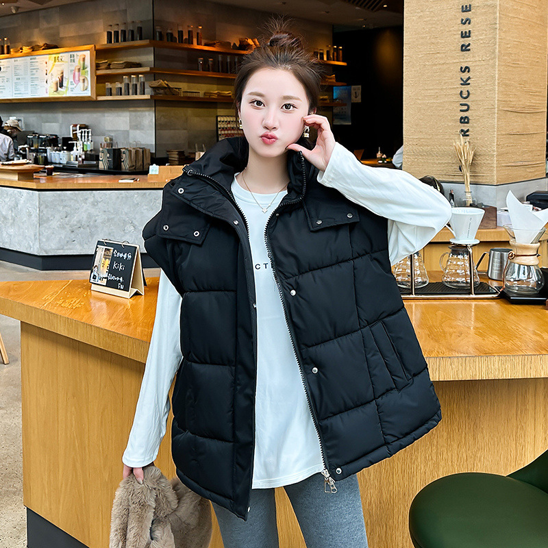 2024 transfronterizo Europa y los Estados Unidos nueva ropa de mujer de color sólido con cremallera bolsillo chaleco de algodón de moda con capuchón temperamento chaqueta de viaje image 8