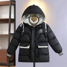 2025年新款休闲运动连帽男童外套三色运动棉衣真毛领童棉袄羽绒服