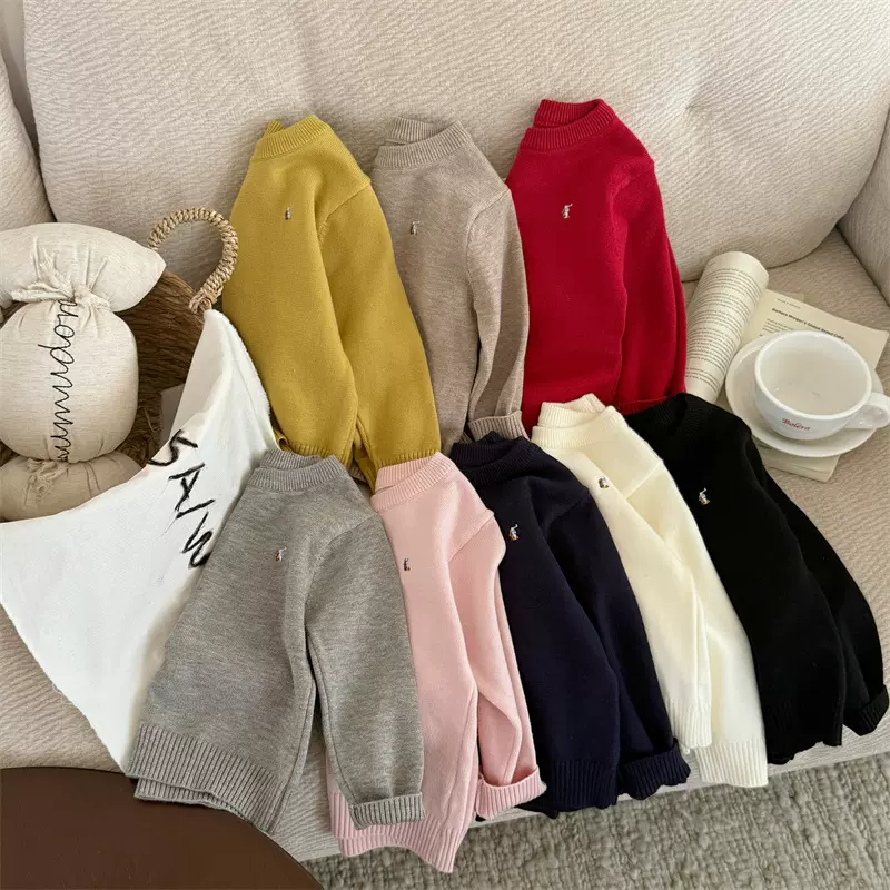 2025秋季儿童新款男女宝宝新款简约舒适针织刺绣百搭战马儿童毛衣
