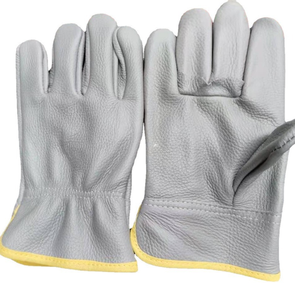 防火线缝制头层皮浅色司机整掌正背手套全皮劳保手套批发厂家直销