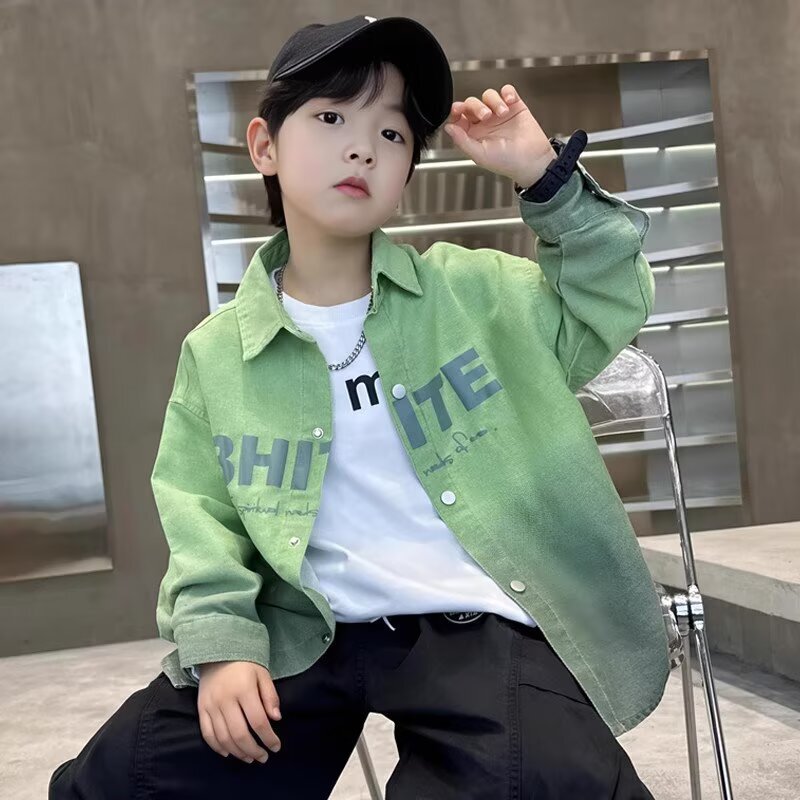 Boys' Long-Sleeve Shirt Spring and Autumn 2025 New Gradient Boys' Autumn Children's Shirt Jacket Trendy