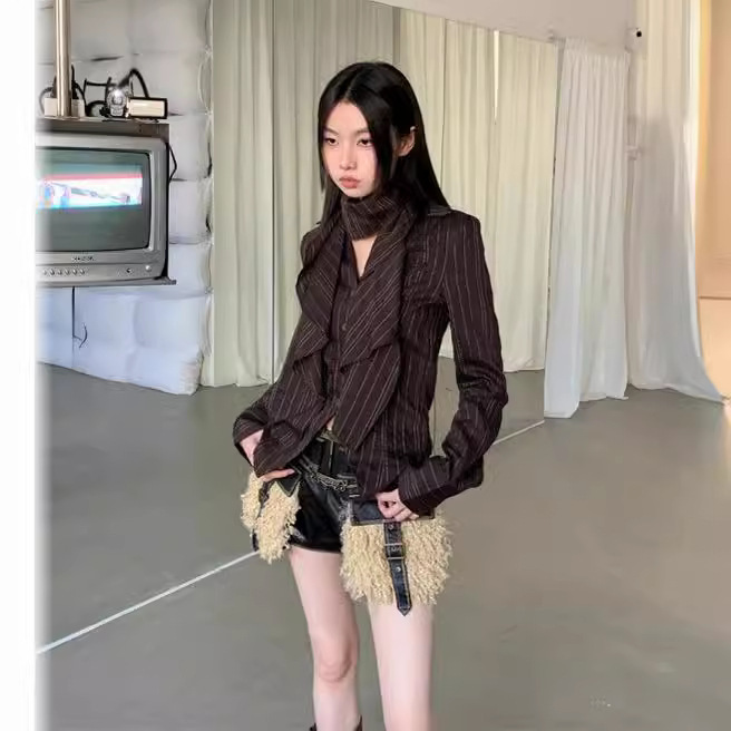 Women's New Design Scarf Long Sleeve Waist Shirt Bottoming Shirt Tops for Women