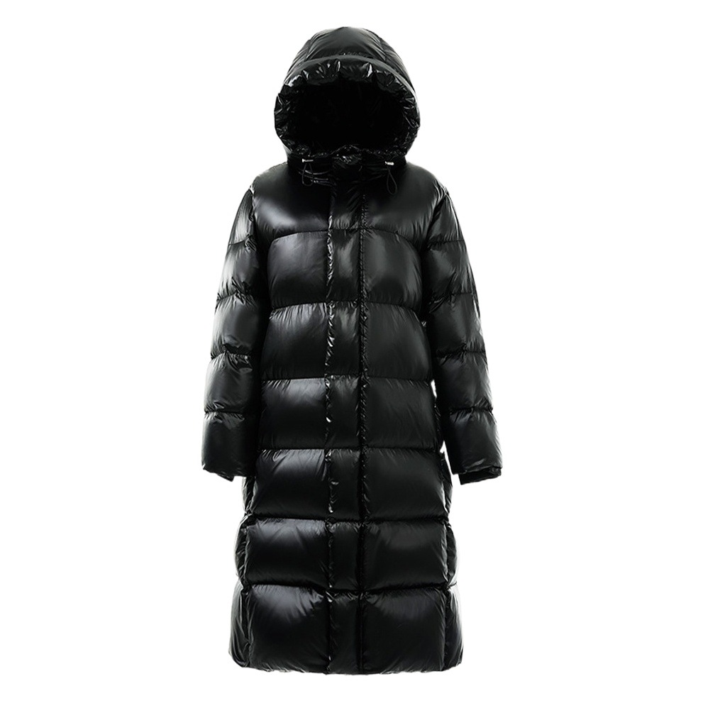 Pinghu abajo chaqueta mujer invierno mujer alta sensación media larga nuevo estilo negro oro coreano chaqueta de pato con capucha HD
