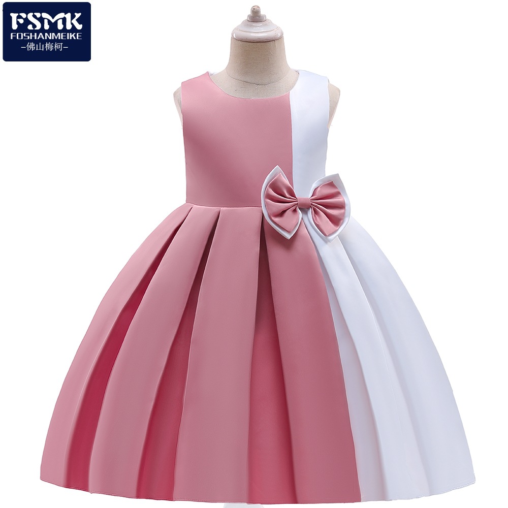 Nuevo modelo 2026 de Amazon, vestido de princesa de satén con bloques de color, vestido formal para niñas, vestido para actuación de piano infantil, vestido de pasarela