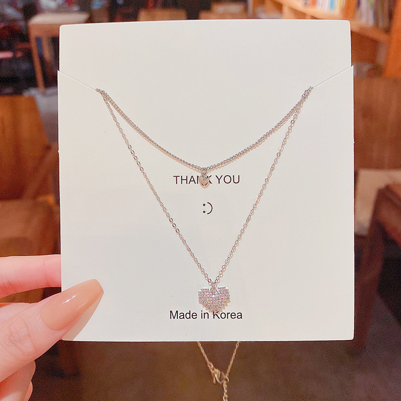 Fashion Heart Shape Titanium Steel Pendant Necklace Inlay Zircon Stainless Steel Necklaces 1 Piece