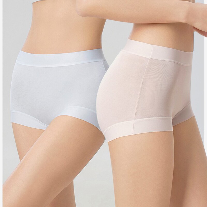 Summer Thin 50S Natural Bamboo Fiber Underwear for Women 10A Antibacterial Seamless Hip-Hugging Large Size High-Waisted Boxer Briefs