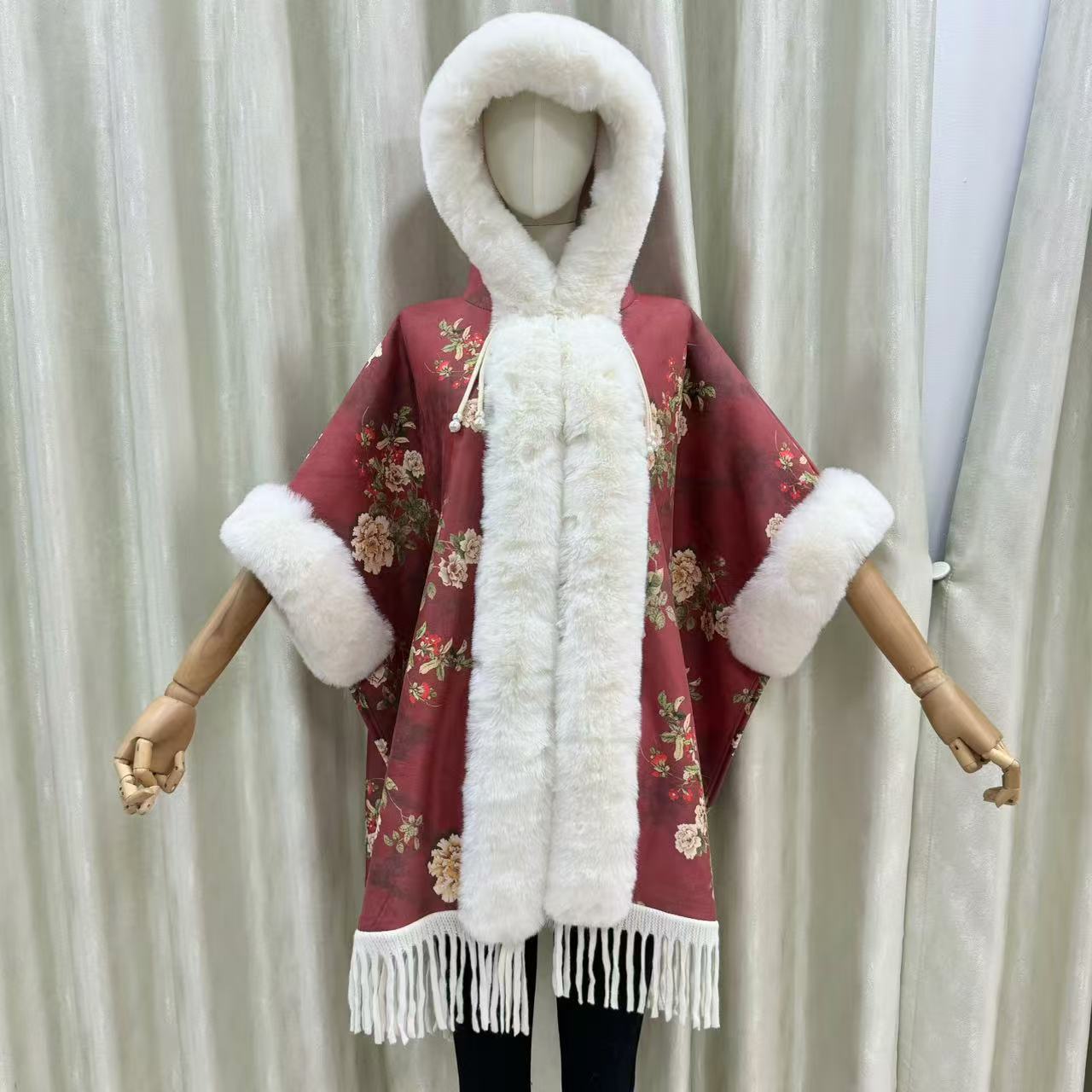 2025 otoño y invierno nuevo estilo de estilo nacional mantel grueso abrigo abrigo con capuchón cuello de lana dopamina jacquard de invierno
