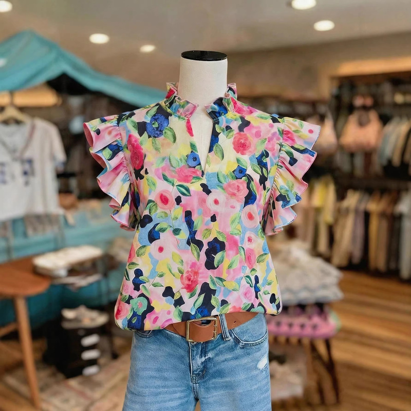 2026 Cross-Border Foreign Trade European and American Amazon Floral Print Decoration, Romantic Holiday Style Elegant Shirt 2026 Cross-Border Foreign Trade European and American Amazon Floral Print Decoration, Romantic Holiday Style Elegant Shirt