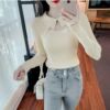 翻领镂空针织衫女秋冬新款小众设计感时尚百搭修身长袖打底毛衣潮|ms