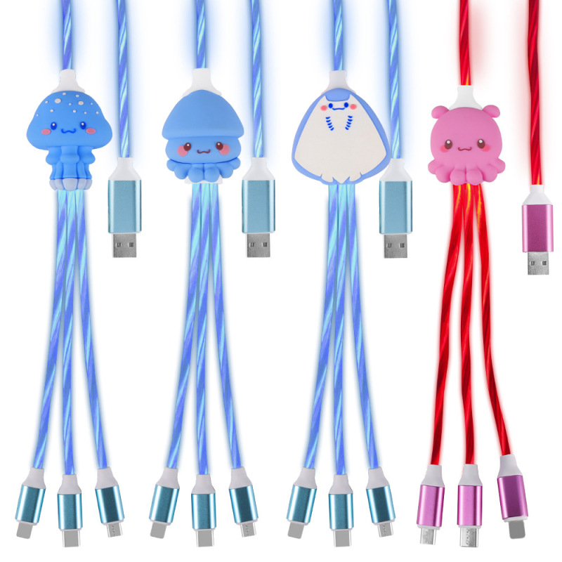 クロスボーダー発光データ線グラデーション色海鮮動物かわいい発光データ線3合1led車載充電線|undefined