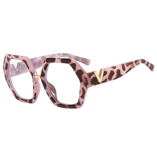 Personalized polygonal large frame glasses frame  new European and American V flat mirror trendy street photography anti-blue light glasses frame