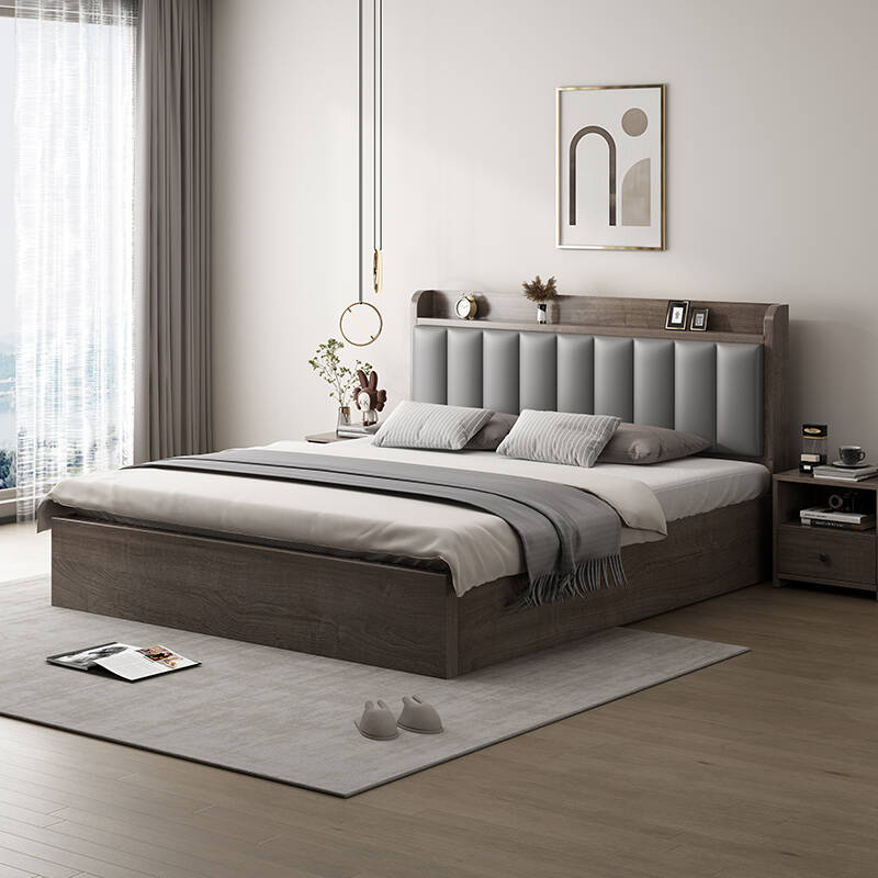 新款实木床现代简约1.5米床双人床家用主卧1.8储物床出租屋用单人