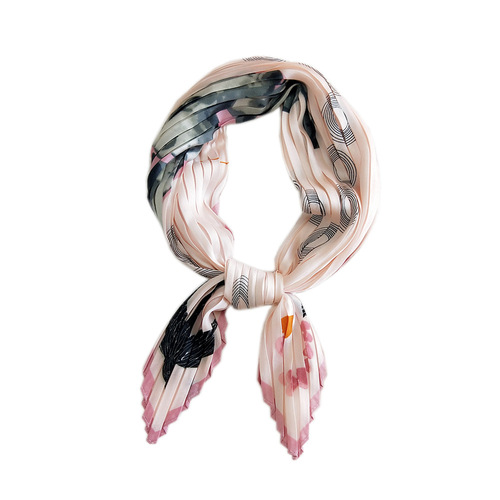 70 pleated small square scarf, women's spring, autumn and winter scarf, thin autumn style, fashionable gauze scarf, Korean small scarf