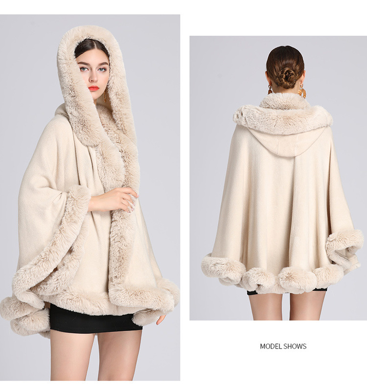 Wollkragen mit Kapuze Cape Cape Übergröße lockerer Capemantel Damen_voghion.com