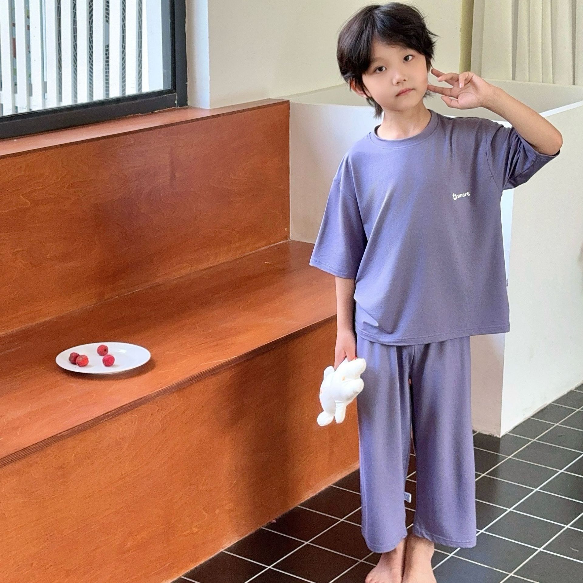 Pijamas para niños, pantalones cortos para niños y niñas delgados de verano, seda de hielo, aire acondicionado para padres e hijos, ropa para el hogar, trajes para niños grandes