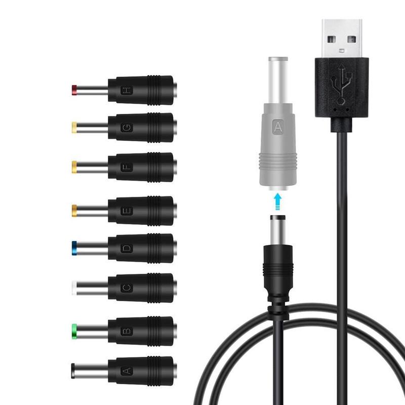 DC power cord USB to 5.5*2.1 multi-function dc swap plug USB to universal male 8-in-1 charging cable