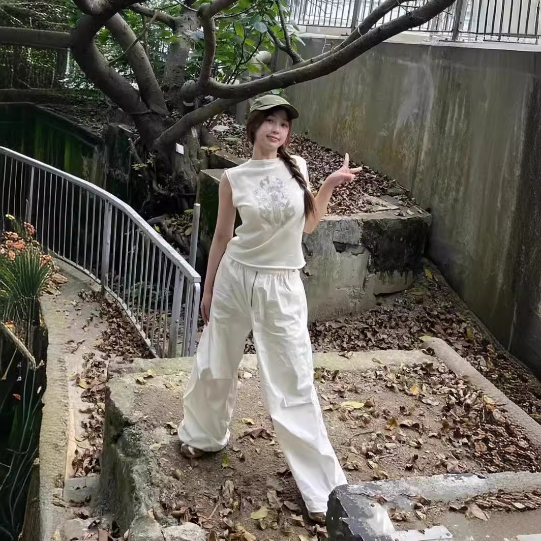 Pantalones cargo de paracaídas americanos de diseñador, pantalones de pierna ancha holgados y adelgazantes con cordón y cremallera fina de verano image 5
