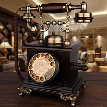 中式仿古电话机美式复古家用座机欧式橡木老式旋转办公固定电话