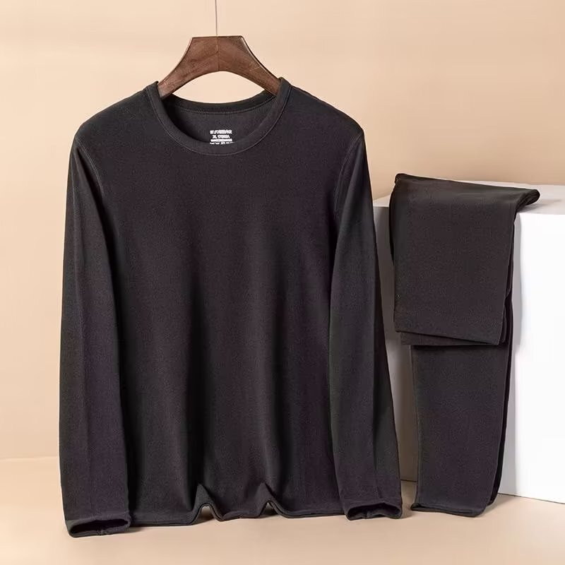 Winter Double-sided Velvet Thermal Underwear Men's suit Brushed Base Shirt Men's Youth Trendy Round Neck Autumn Clothes and Pants