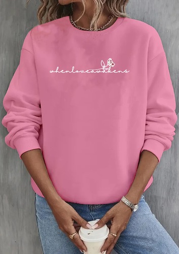 2025 European and American Women's Fun Long-Sleeve Loose Slogan Series Fashion Print Crew Neck Hoodie