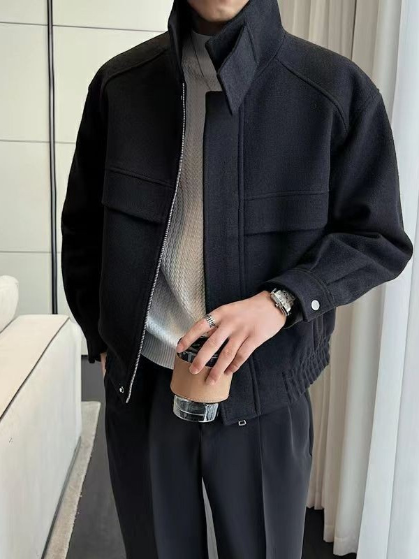 Chaqueta de lana coreana de otoño e invierno, chaqueta de hombre de estilo cocido ligero de tendencia masculina, chaqueta de abrigo de lana corta casual de alta gama