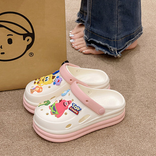 Women's Cave Shoes for Summer Students Indoor and Outdoor Wear Cartoon Cute Dung-feeling Thick Sole Height-increasing Non-slip Baotou Sandals