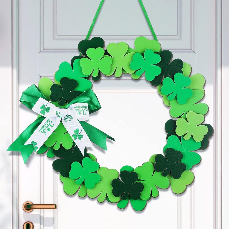 St. Patrick's Day Artificial Wood Wreath Decor Home Spring Wreath Hanging Outdoor Garden Front Door Wall Farmhouse