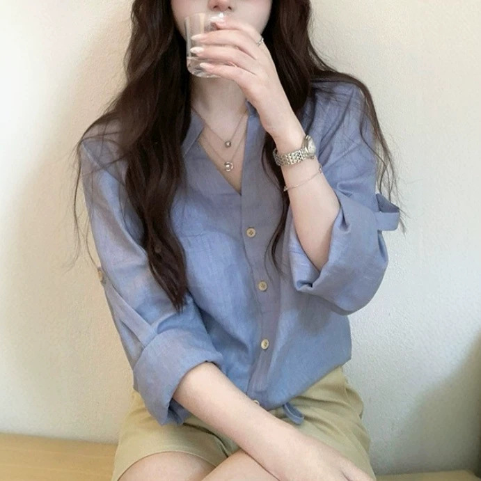 私服系列轻智感 天丝亚麻防晒衬衫抽绳设计短款衬衣