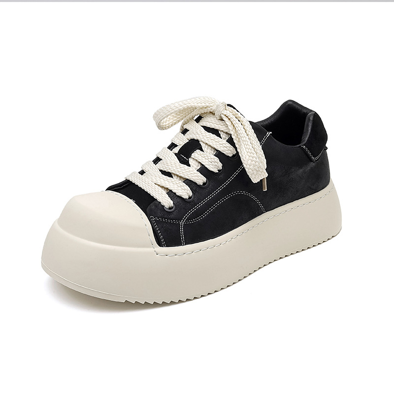 Men's Casual Sports Shoes Wide Toe Derby Black And White Thick Sole Elevator Shoes 2025 Autumn/Winter New Style Fashionable And Versatile_voghion.com