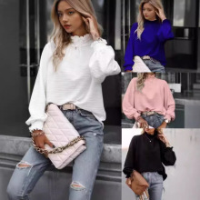 2024欧美外贸亚马逊独立站跨境新款秋冬女装高领长袖百搭街拍上衣