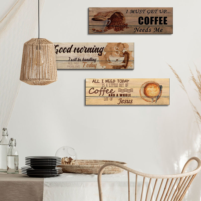 Vintage Decorative Coffee Theme Inspirational Wooden Listing Good Morning Restaurant Store Office Coffee Wall Decoration