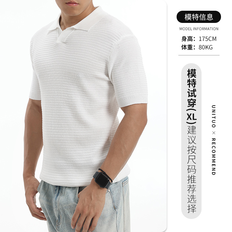 Hombre pequeño cuello en V jersey polo hombre verano de manga corta vieja camiseta casuales estilo de alto nivel camiseta superior ropa de hombre